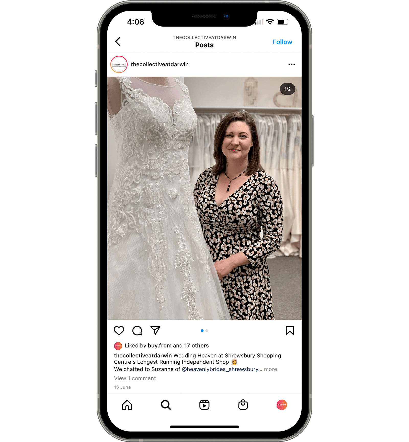 Social media post of lady with wedding dress from The Collective