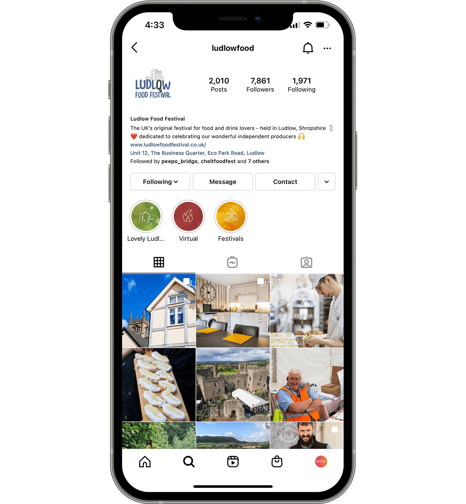 Ludlow Food Instagram feed on iphone