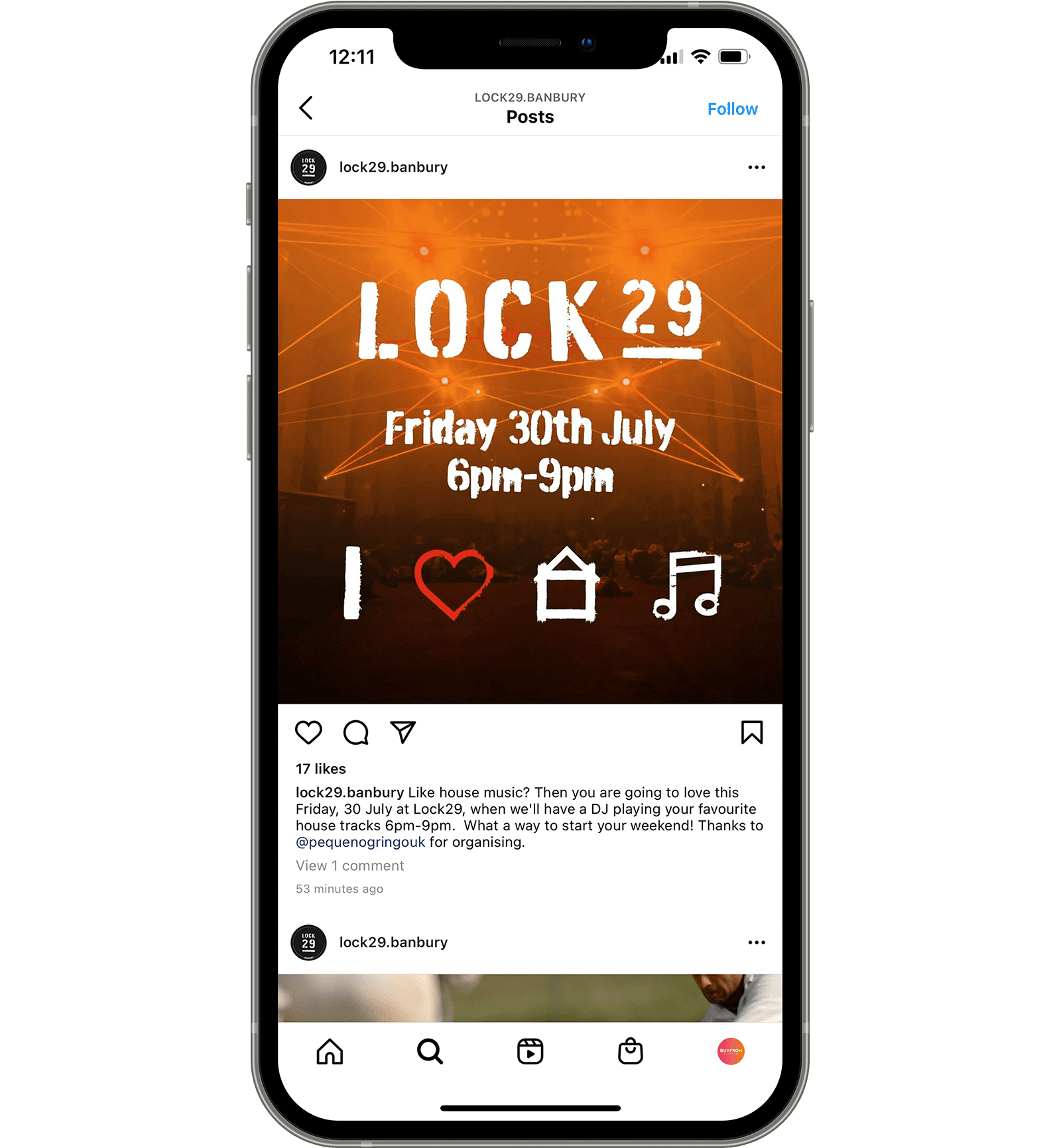 Lock29 Instagram feed on iphone